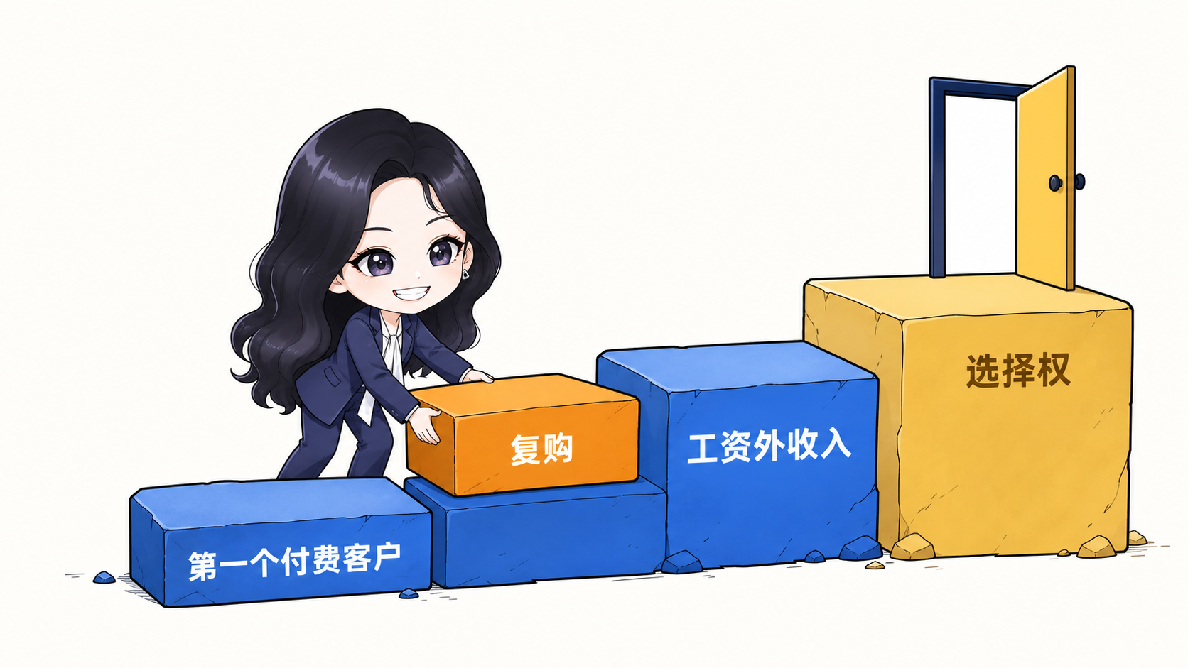 从第一个付费客户、复购和工资外收入，一步步获得选择权