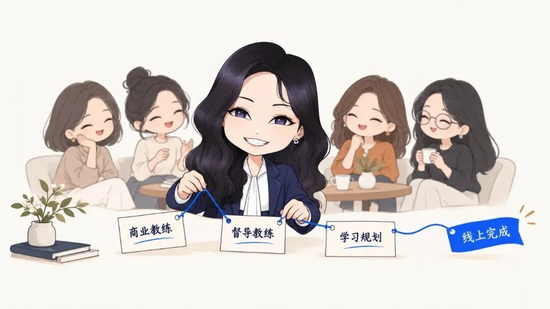 我们线下聊天时，商业教练、督导教练和学习规划已在线上顺畅完成