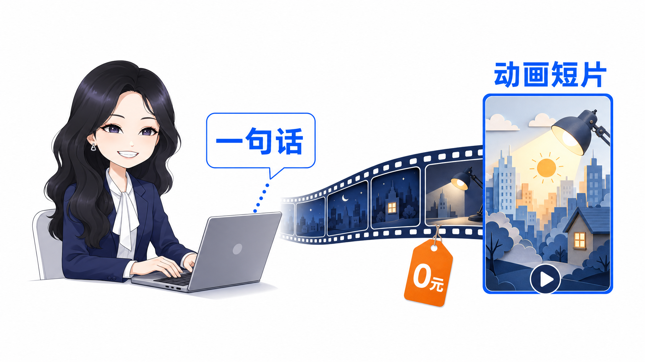 一句话，生成一条动画短片，0元