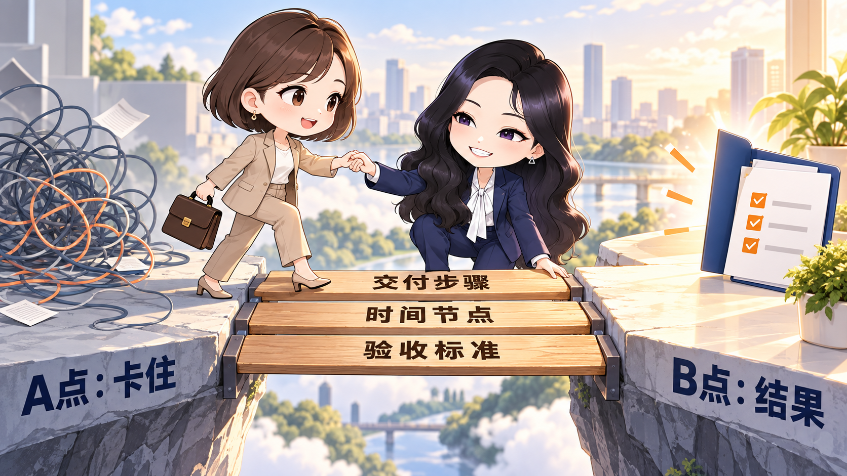 通过交付步骤、时间节点和验收标准,从A点走到B点