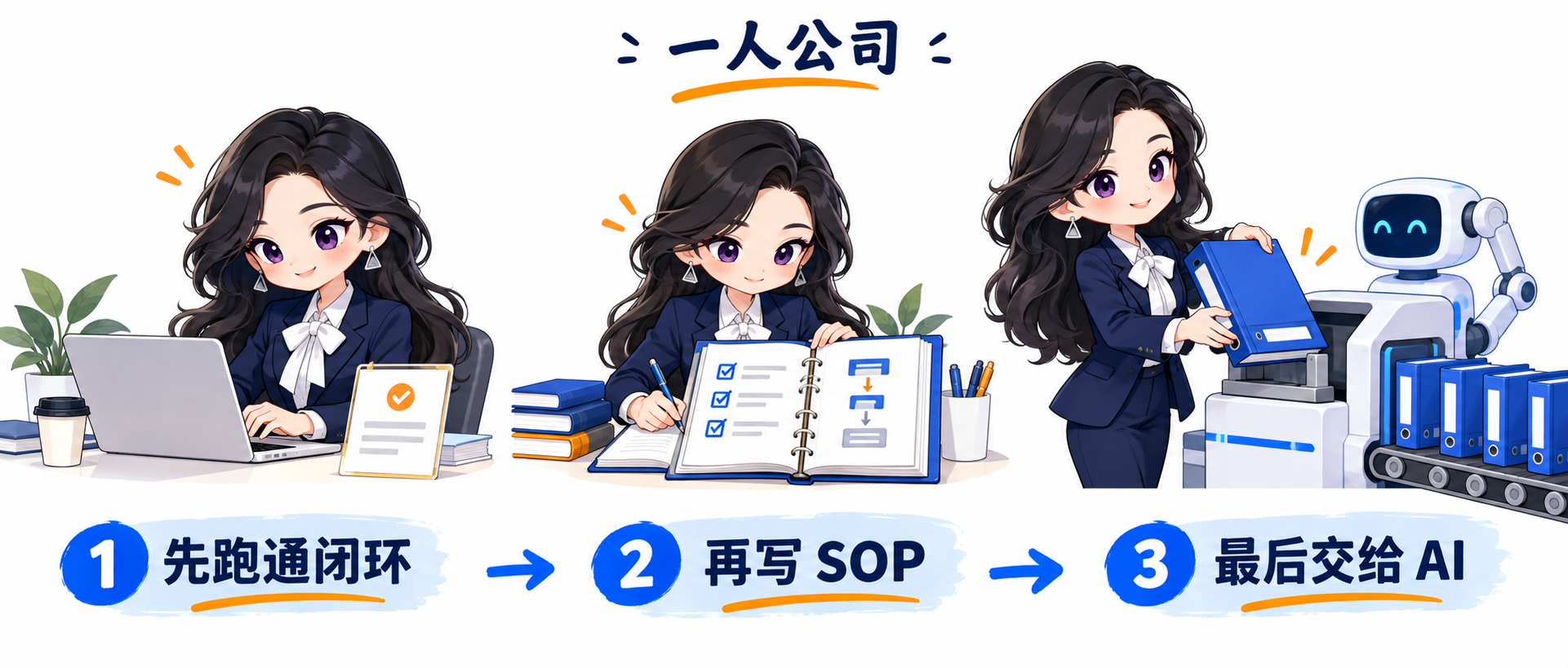 一人公司三段式：先跑通闭环，再写 SOP，最后交给 AI