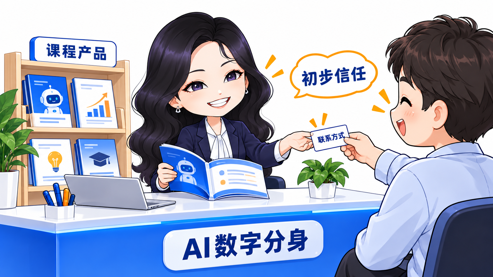 AI数字分身承接客户，建立初步信任，展示课程并收集联系方式